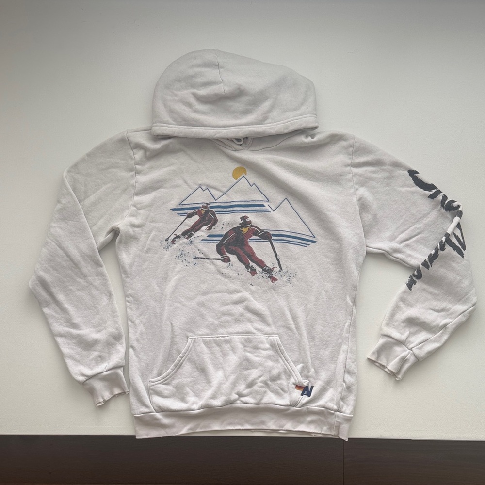 Aviator Nation White Hoodie with Ski Graphic